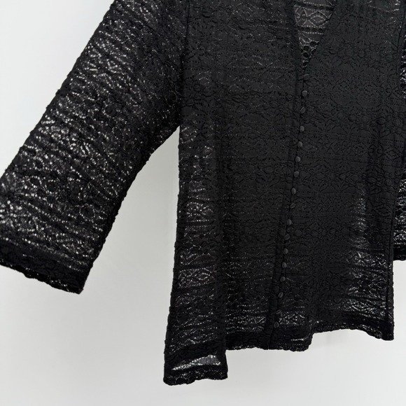 ALFANI Lace Short Button Up Kimono Women's Large Black Whimsigoth Goth Witchy - Picture 7 of 12